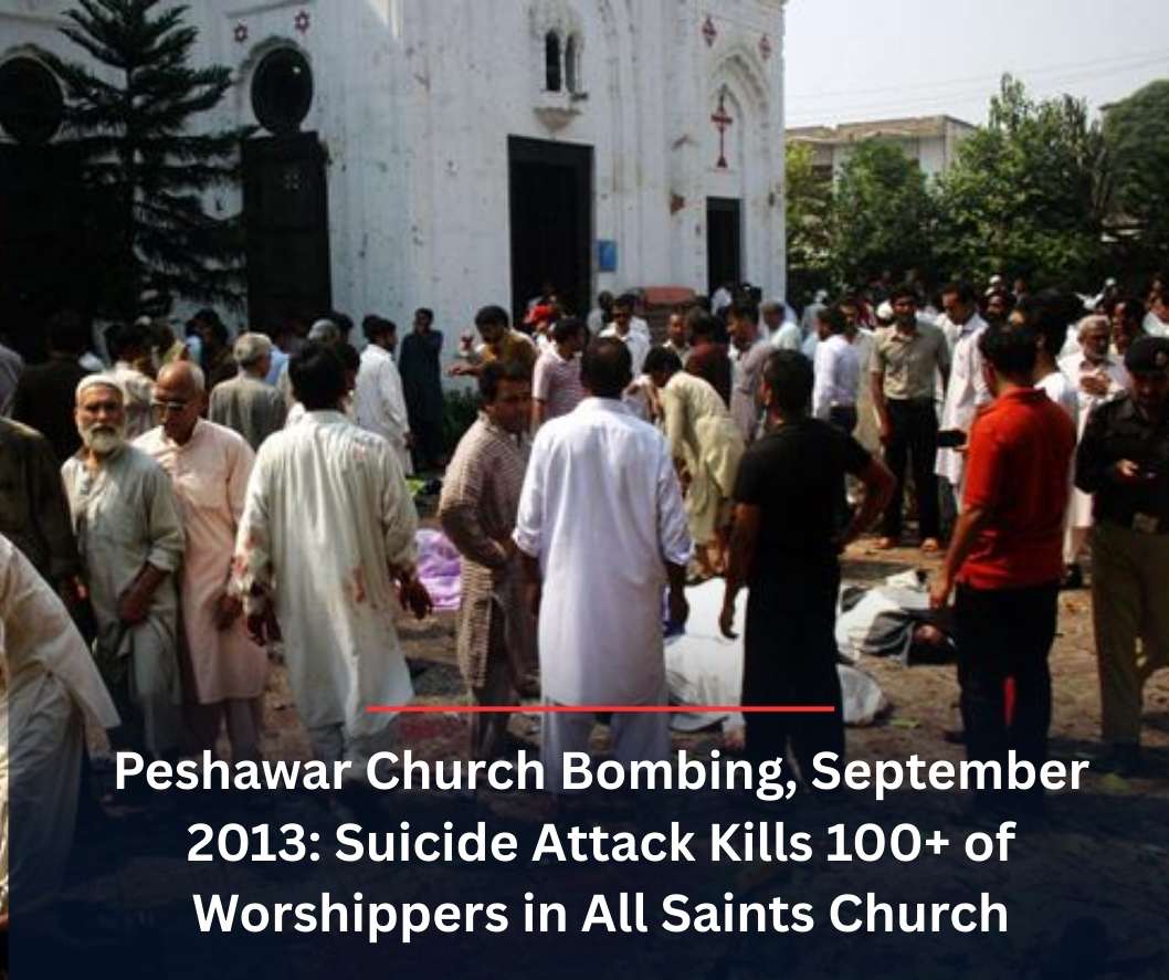 Devastation at All Saints Church in Peshawar after September 2013 suicide bombing targeting Christians during worship, killing and injuring many